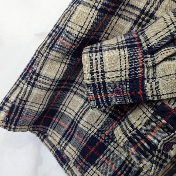 Vintage Wool Shirt Mens Medium Button Up 60's Plaid Brewster West Tan Brown Long - Picture 15 of 16